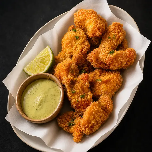 Porção de frango empanado com molho gorgonzola